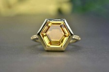 Good Looking Hexagon Cut Citrine Yellow Stone Women's Solitaire Engagement Ring