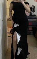 black and white prom dress, formal dress, ball gown, long size 8