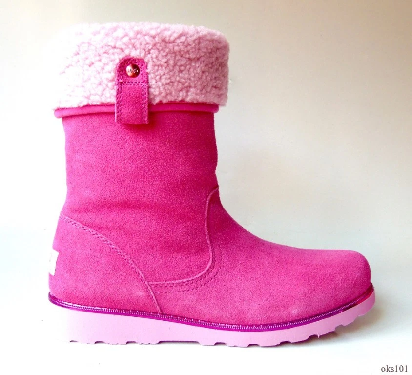 STIVALI UGG rosa scamosciati taglia 6 TUTTI SHEARLING con polsino nuovi $295
