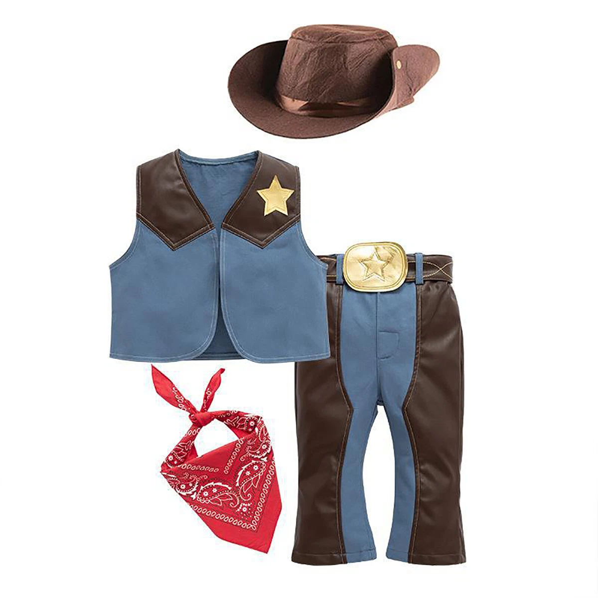 Cowboy Kostüm Kinder Jungen Western Weste mit Hut Kopftuch Karneval Outfit  Set