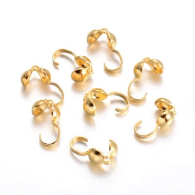 200PCS Brass Bead Tips Knot Covers Open Clamshell Stringing Parts Golden 9x4mm