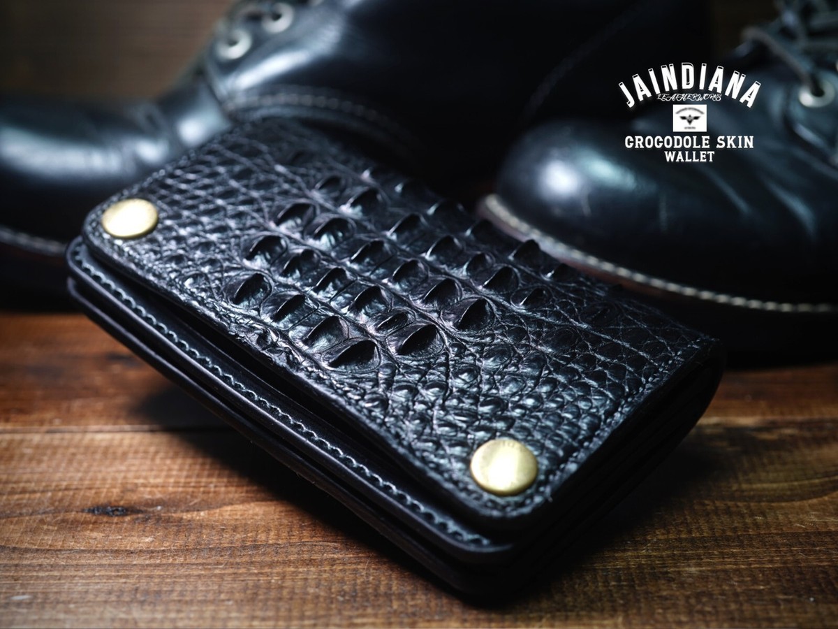 Crocodile Skin Tracker Wallet / Hand Sewing Hand Made/ Tochigi