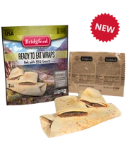 BBQ Pork Wrap MRE Survival Food Bridgford Ready to Eat meals - 24 pack