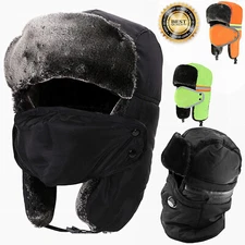 Mens Womens Winter Thermal Trapper Aviator Russian With Mask Warm Fur Ski Hats