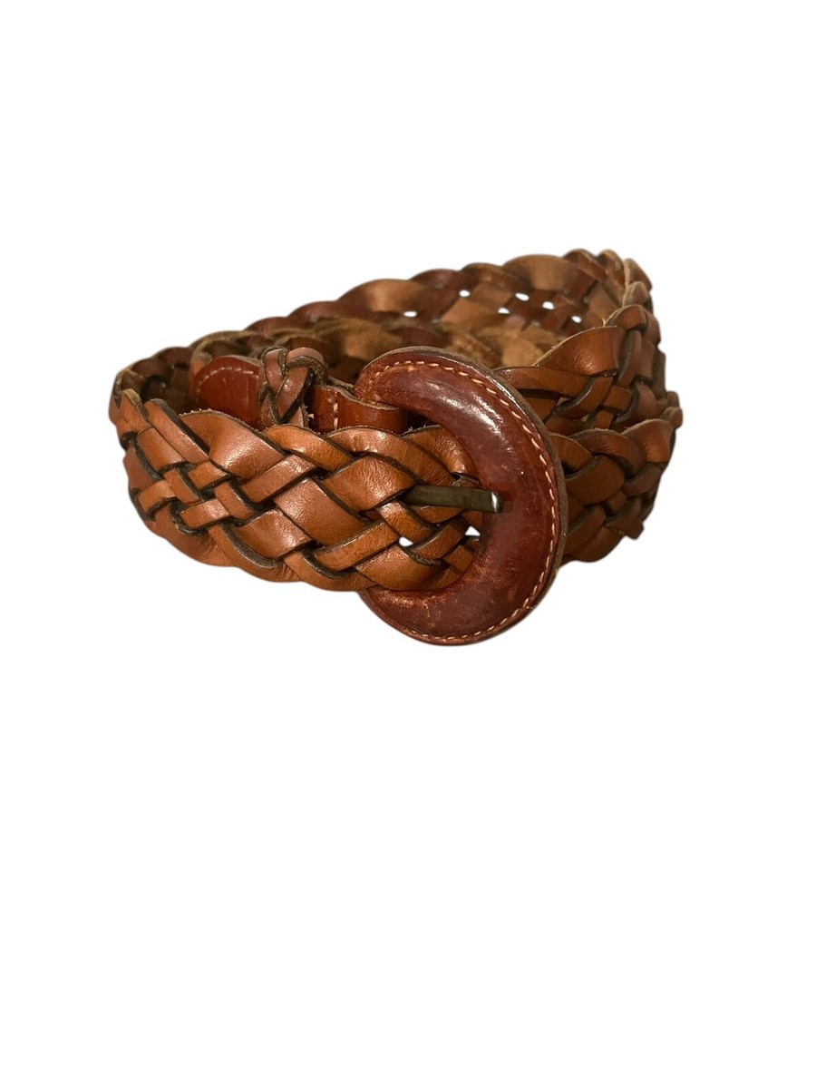 GH Bass Womens Braided Genuine Leather Belt Cognac Brown Woven Buckle Large 9674 GH Bass & Co Woven Leather Belt. Vintage, Womens, Braided  main image 2