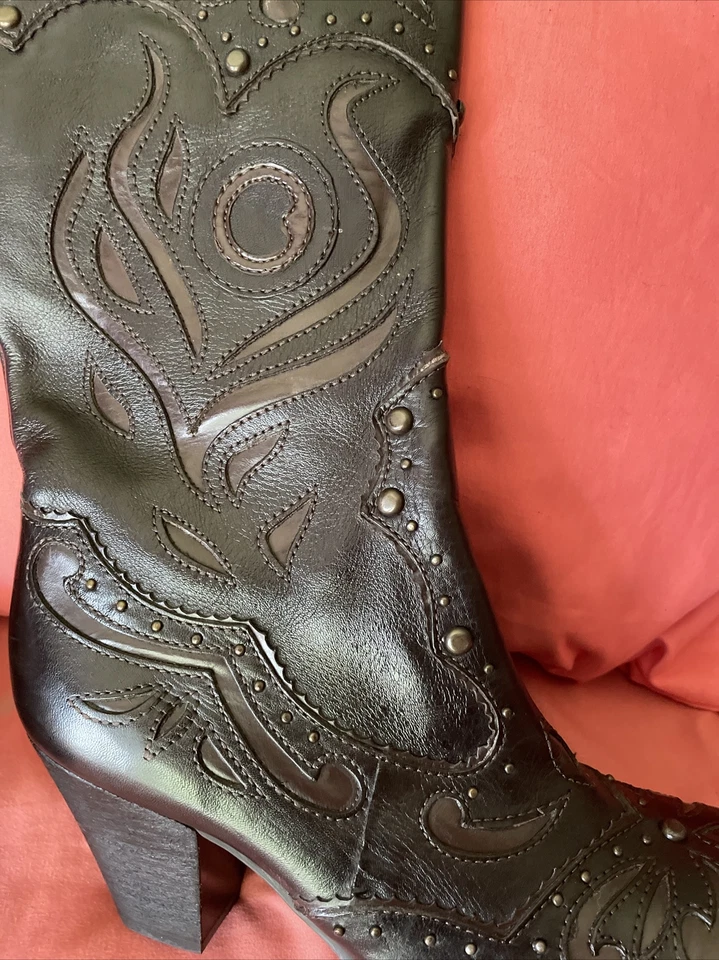 GIANI BINI ИЗ ЧЕРНОЙ КОЖИ КОВБОЙСКИЕ САПОГИ РАЗМЕР 8  - Изображение 2 из 4