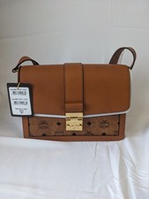 Mcm Women  Tracy Visetos And Leather Cognac Shoulder Bag Medium