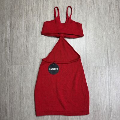 BABYBOO Avory Mini Dress M Red NEW 2 Piece Tied Open Back Spaghetti Knit  Fashion | eBay