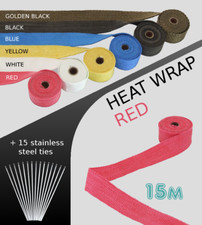 UNIVERSAL CAR BIKE EXHAUST HEAT WRAP with ties-15 METRE RED 15M-RED-TEV