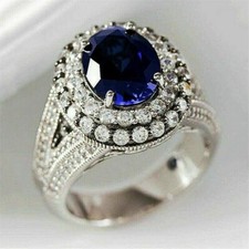 925 Silver Plated Pretty Ring For Valentine Gift 2.67 CT Simulated Sapphire Ring