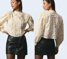 New $195 Farm Rio x Anthropologie 3D Embroidered Star Pullover XS Ivory Blouse