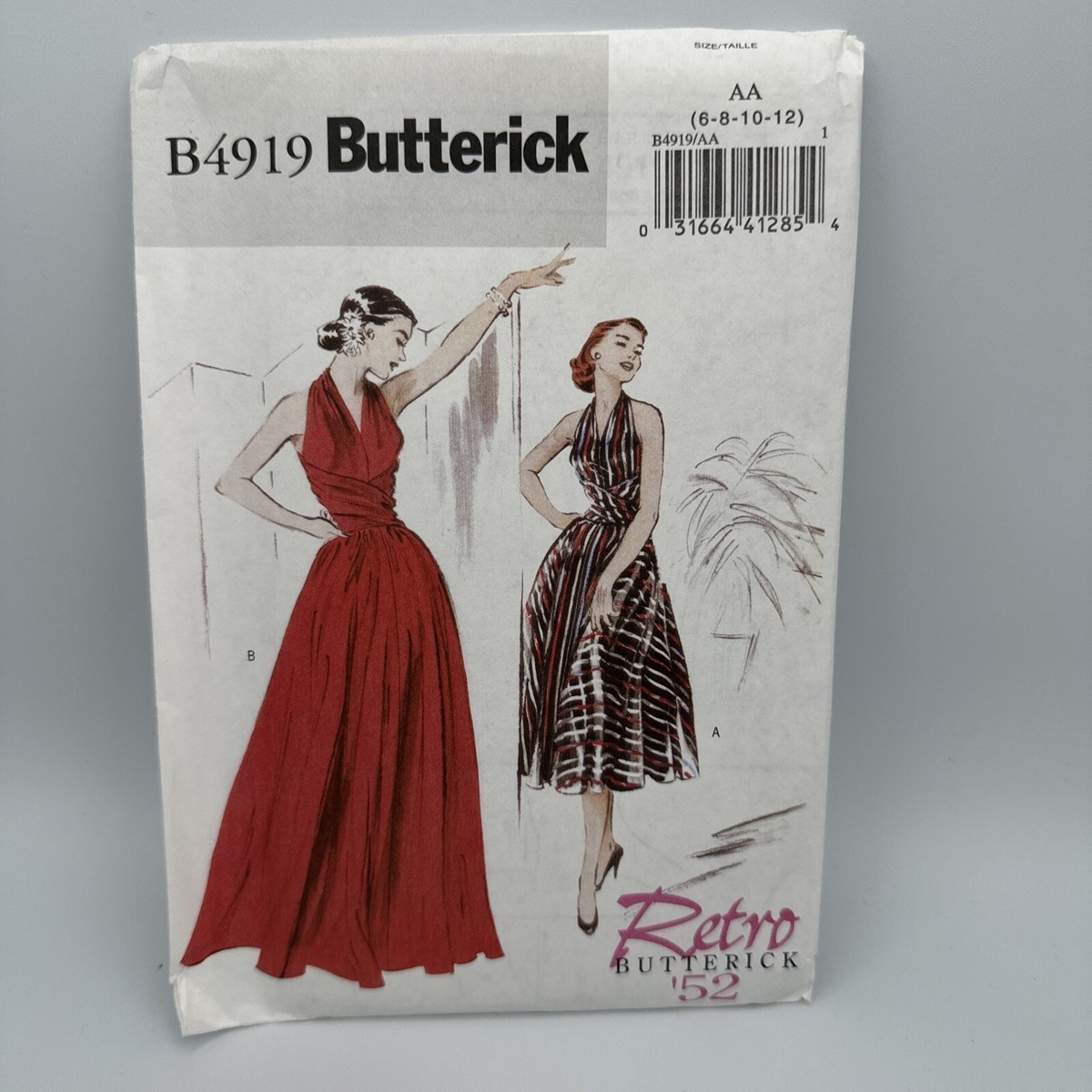 BUTTERICK B4919 RETRO '52 LADIES 2 LENGTH HALTER GOWN PATTERN AA 6