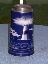 Flensburger German Stein Bierkrug Zinn 6-eckiger Leuchtturm sexagonal Lighthouse