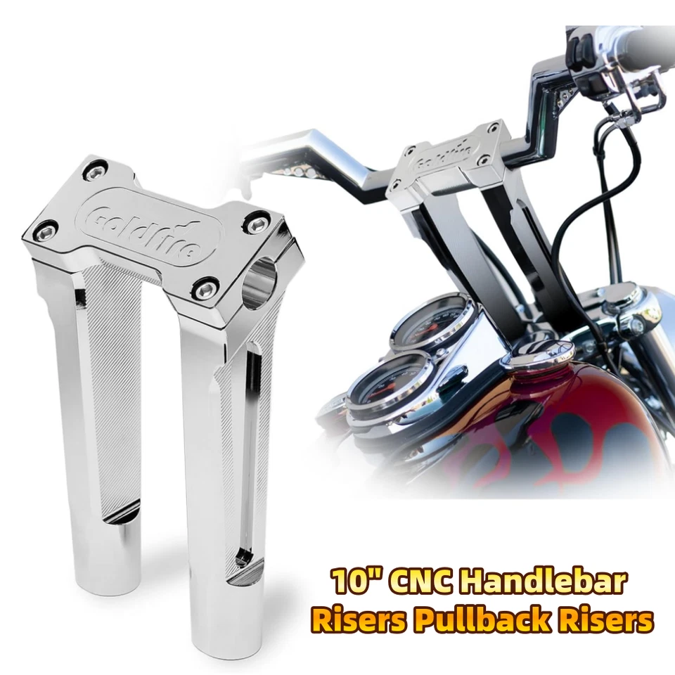 Chrome 10" Pullback Handlebar Risers Clamp For Harley 1" Handlebar Touring Dyna - Image 2 of 4