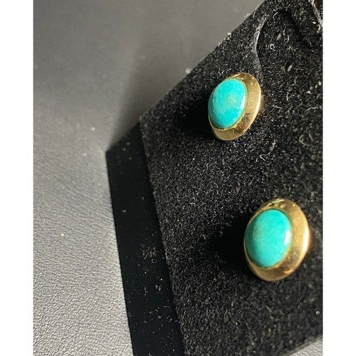 14K YELLOW GOLD AND TURQUOISE EAR STUDS SKY - Picture 4 of 7