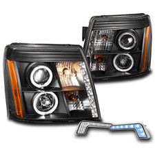 For 2003-2006 Cadillac Escalade Halo Led Black Projector Headlightblue Drl Set