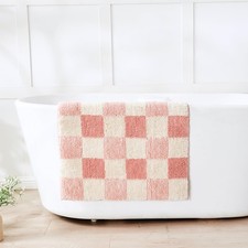 CozeCube Pink Checkered Bath mats for Bathroom Non Slip, Fluffy Absorbent Microf