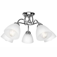 Deckenlampe Wohnzimmer Metall Glas Blendarm 5-Flammig Deckenleuchte In Chrom