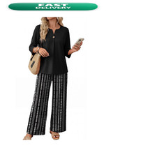 Wiholl 2 Piece Sets For Women 3/4 Length Sleeve Lounge Sets Summer Spring Beach