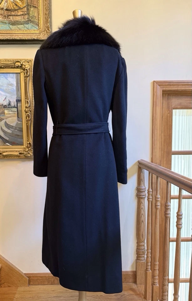 Abrigo de vestir vintage REGENCY CASHMERE negro para mujer talla 12 con cuello de zorro Foto 4 de 4