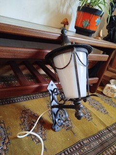 Vintage Wrought Iron Milk Glass Outdoor Lantern On Bracket Garden Light