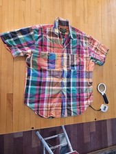 Vintage Ralph Lauren Country Mens Short Sleeve Shirt Plaid Sz L 100 Cotton