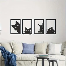 Black Cat Metal Wall Art Home Decor Decoration Suit 4 Piece Set