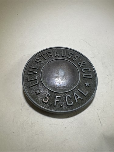 Fibbia per cintura rotonda vintage Levi Strauss & Co S. F. Cal ottone