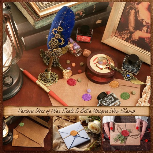 Quill Pen and Ink Set,Wax Seal Stamp Kit,Calligraphy Set,with Blue - Picture 5 of 7