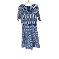 Talbots Blue White Short Sleeve Stretch Office Career Work Knit Dress Medium
