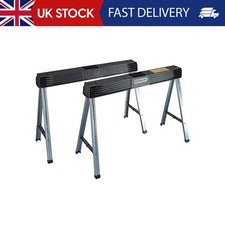 Folding Work Bench Saw Horse Twin Pack, Heavy Duty Metal Leg With Side