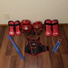 ATA Taekwondo Sparring Gear Youth Headgear Foot Pads Nunchucks Chest Protection