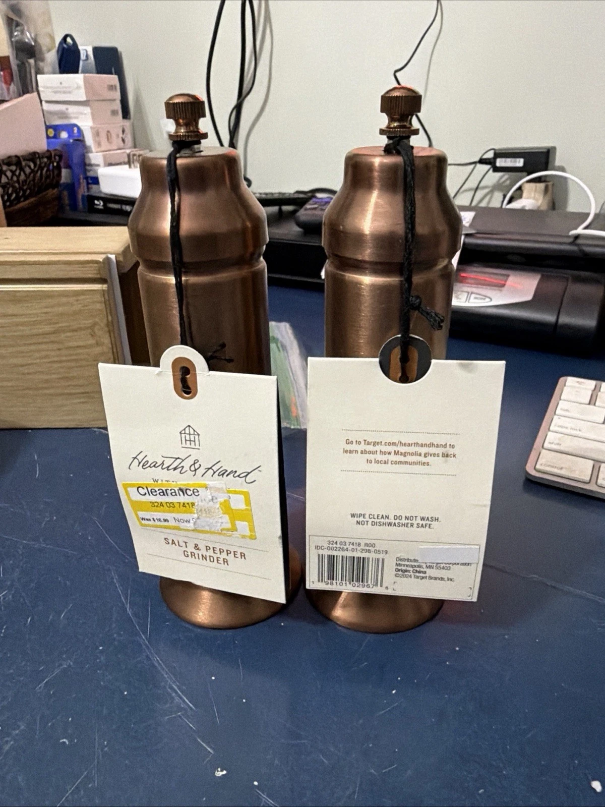 SET 2 TALL Hearth & Hand SALT PEPPER CRANK GRINDER Mill Copper Finish MAGNOLIA
