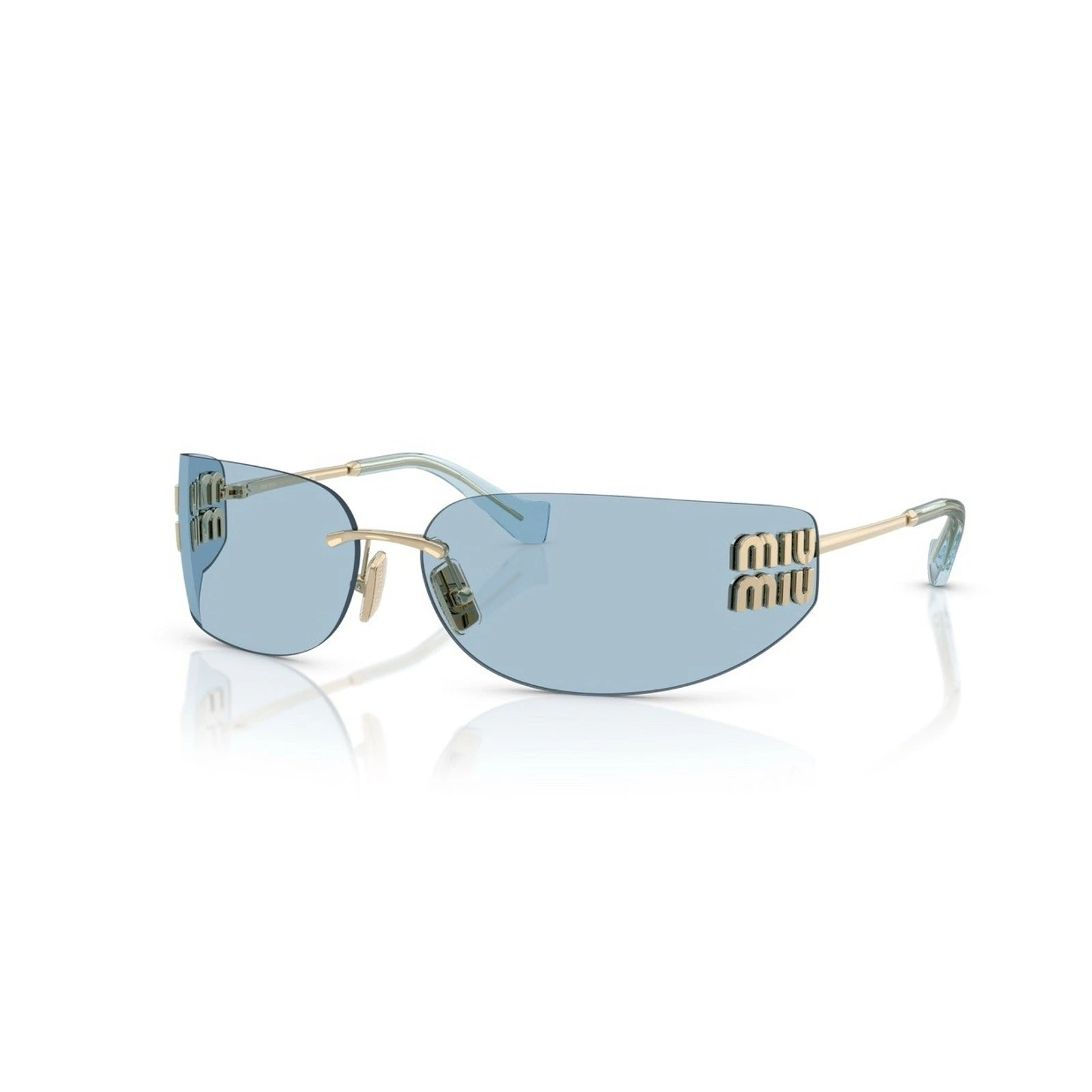 Miu Miu — Miu Miu MU A51S ZVN10P Gold Light Blue Lens Women Wrap Sunglasses AUTHENTIC