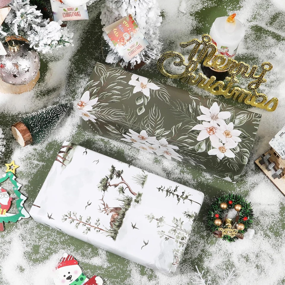 Лесная оберточная бумага 4 акварели праздничный стиль подарок упаковка бумага оптом Рождество  - Изображение 4 из 4