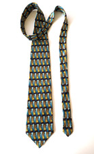 J Garcia tie Birdland Collection Fourteen Silk Made in USA Blue, Brown, Gold