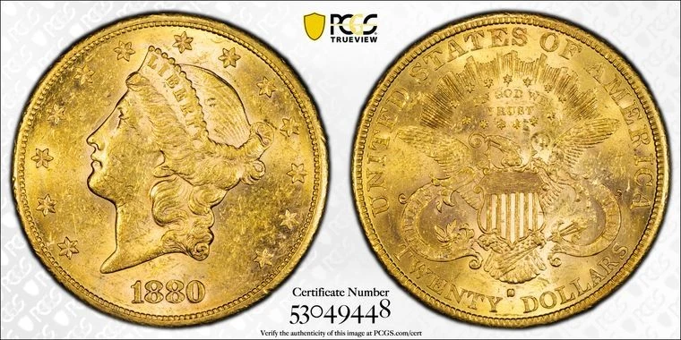 1880 S PCGS AU58 - Gold Liberty Head $20 Dollar US Double Eagle Coin #60093A