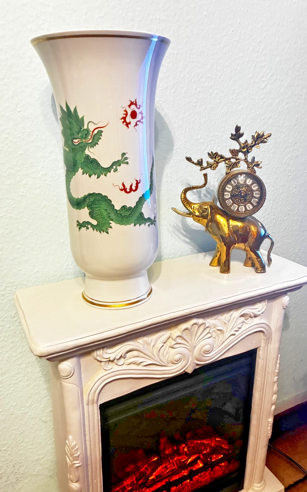 Meissen Large Fireplace Vase XXL GREEN DRAGON H 43cm Antique 1966