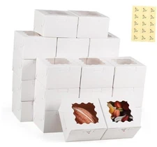 Pack Cookie Boxes with Window, 4x4x2.5 Inch White Bakery Box, Kraft Paper 50