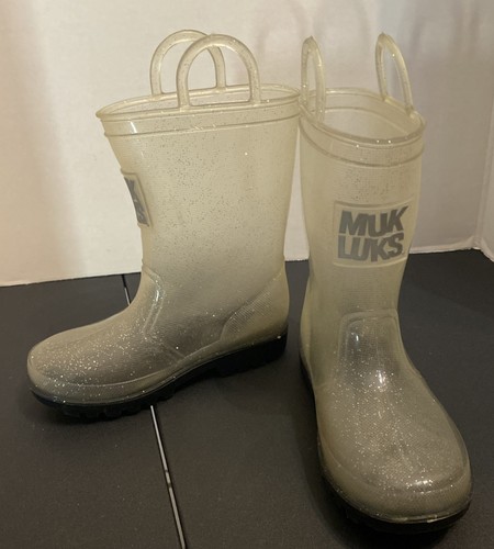 MUK LUKS Child's Rubber Knee High Pull on Rain/Water Boots With Glitter 9/10 - Picture 7 of 13