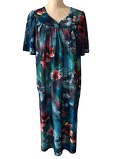 Vtg Anthony Richards House Dress Muumuu Watercolor Blue Hawaiian Loungewear X1