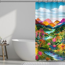 36x72 inch Colorful Landscape Mountain Shower Curtain Abstact Forest Lake