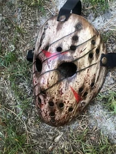 Jason voorhees wooden slashed splatter mask custom hand painted made to order