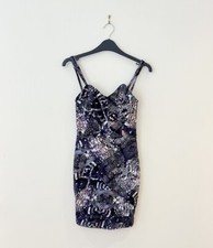 Lipsy Purple Black Bodycon Evening Mini Strapless Bandeau Snake Skin Dress UK 6