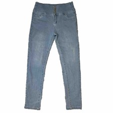 Women's Jeans Large Blue Light Wash Button Fly High Rise Skinny Jeans Casual