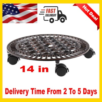 14in Brown Cast Iron Plant Caddy