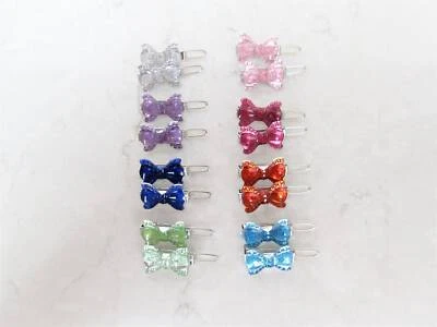 Two small tiny shiny colorful acrylic bows hair pin clips barrettes fine hair - Image 1 of 4