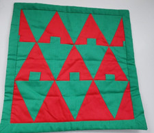Vintage Handmade Christmas Tree Wall Hanging Abstract Green Red Quilt