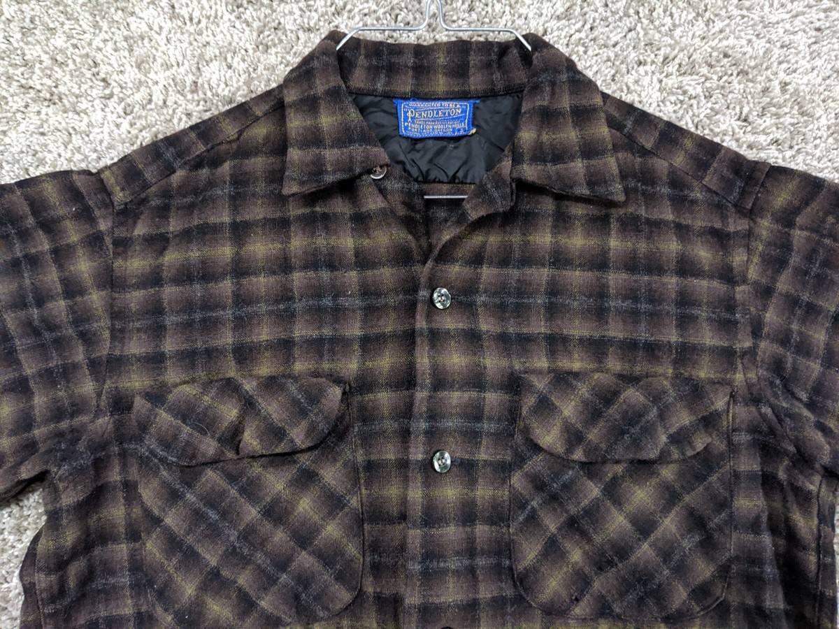 Pendleton Wool Board Shirt Men's Small Plaid Flap Pocket Pendleton Wool Board Shirt Men's Small Plaid Flap Pocket