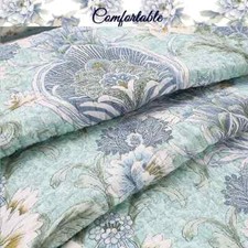 NEW  COZY CHIC SOFT BLUE GREEN AQUA WHITE COTTON TROPICAL BEACH LEAF QUILT SET